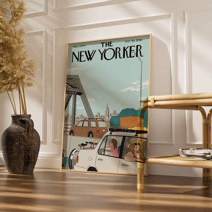 The New Yorker Cover Poster, Summer Road Trip Traffic Art, NYC Bridge Wall Art Print