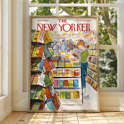 The New Yorker 1962 Bookshop Cover Poster, Vintage Magazine Wall Art Print