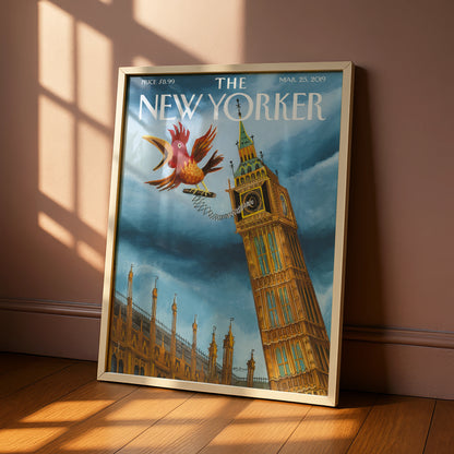 The New Yorker Poster, Big Ben London Art Print, Brexit Rooster Cover Wall Art