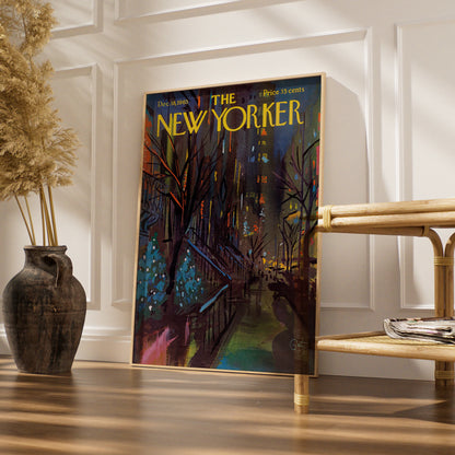 The New Yorker 1965 Winter City Street Art Poster, Vintage NYC Night Scene Print