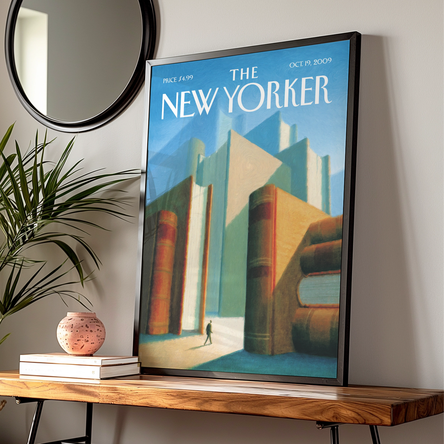 The New Yorker Book City Poster, Giant Books Wall Art, Library Print, Reader Gift