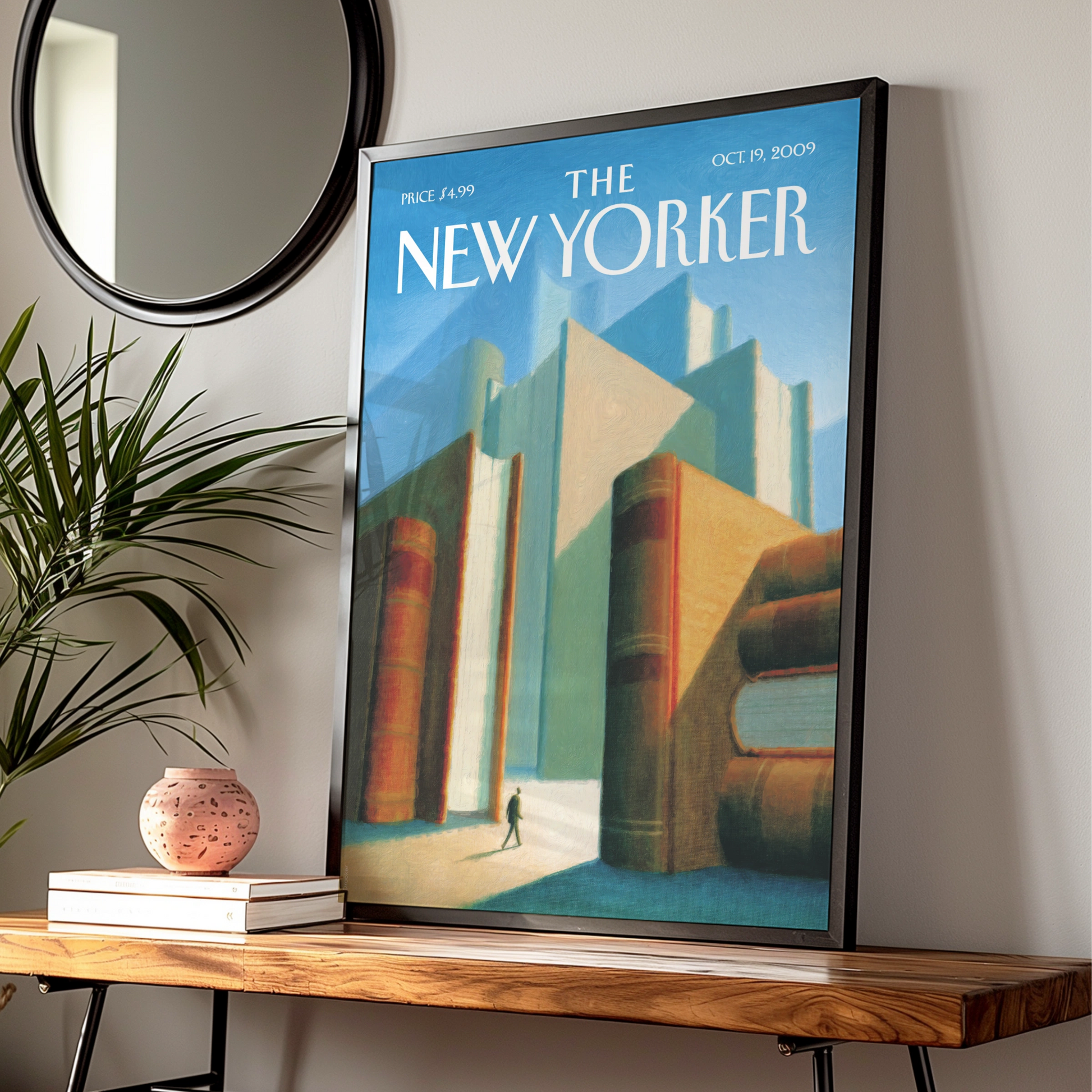 The New Yorker Book City Poster, Giant Books Wall Art, Library Print, Reader Gift