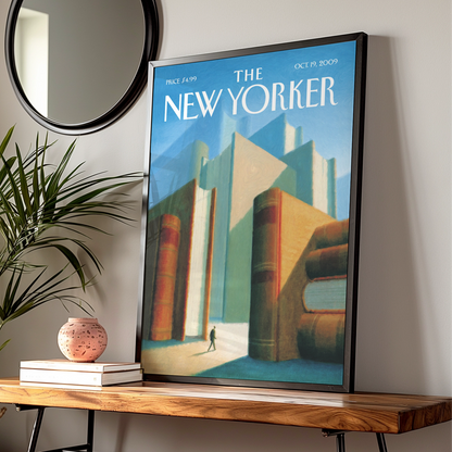 The New Yorker Book City Poster, Giant Books Wall Art, Library Print, Reader Gift