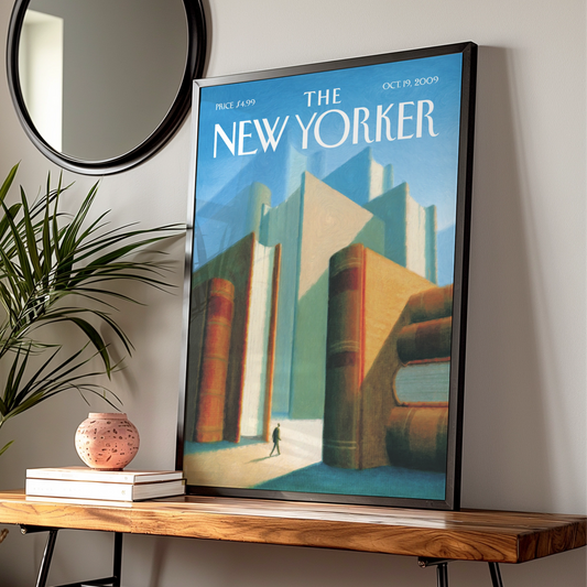 The New Yorker Book City Poster, Giant Books Wall Art, Library Print, Reader Gift