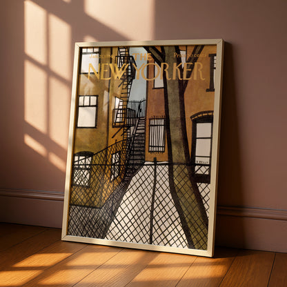 New Yorker Cover Art Poster, 1974 NYC Fire Escape Print, Vintage City Wall Art