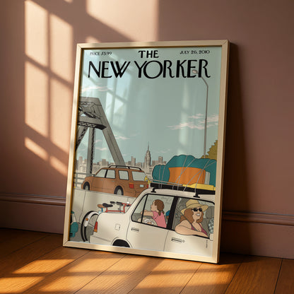 The New Yorker Cover Poster, Summer Road Trip Traffic Art, NYC Bridge Wall Art Print