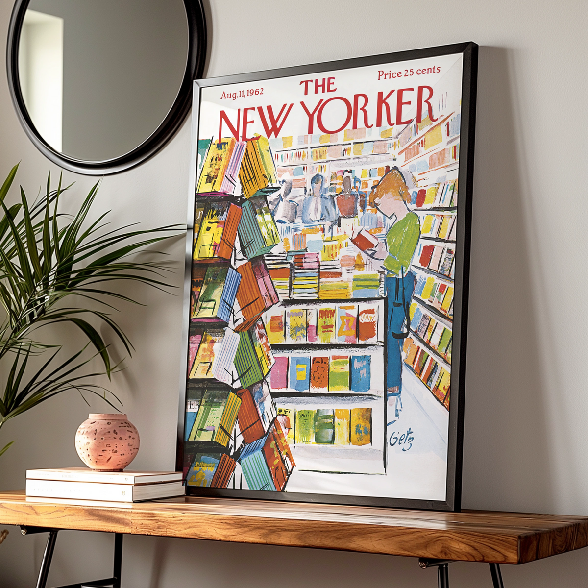 The New Yorker 1962 Bookshop Cover Poster, Vintage Magazine Wall Art Print