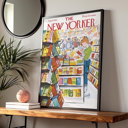 The New Yorker 1962 Bookshop Cover Poster, Vintage Magazine Wall Art Print