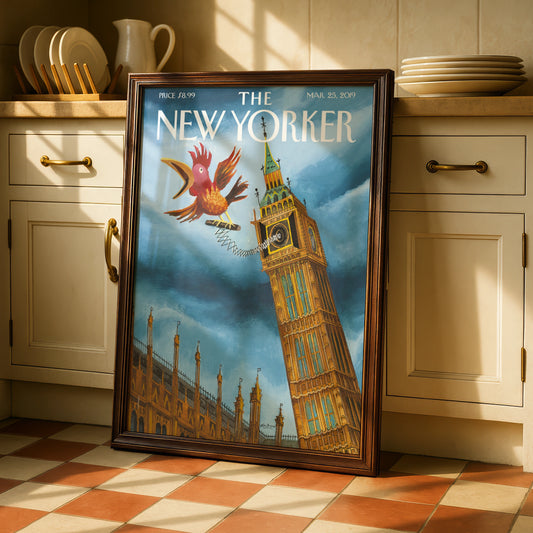 The New Yorker Poster, Big Ben London Art Print, Brexit Rooster Cover Wall Art