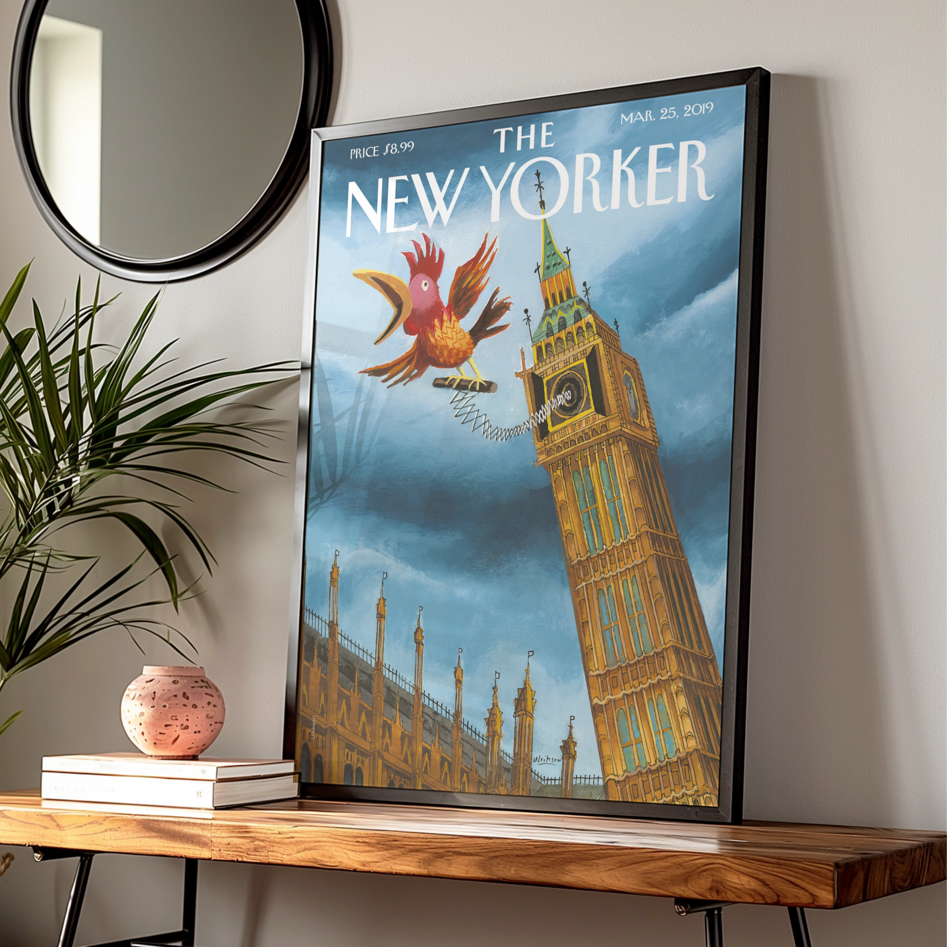 The New Yorker Poster, Big Ben London Art Print, Brexit Rooster Cover Wall Art