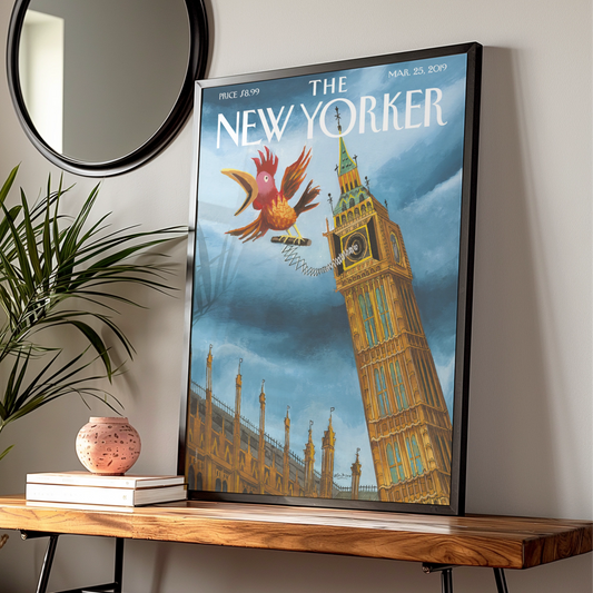 The New Yorker Poster, Big Ben London Art Print, Brexit Rooster Cover Wall Art