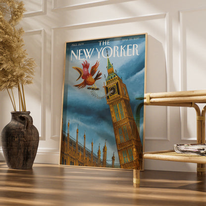 The New Yorker Poster, Big Ben London Art Print, Brexit Rooster Cover Wall Art