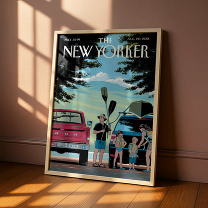 The New Yorker Cover Poster, Summer Kayaking Family Art Print, August 2018 Wall Art