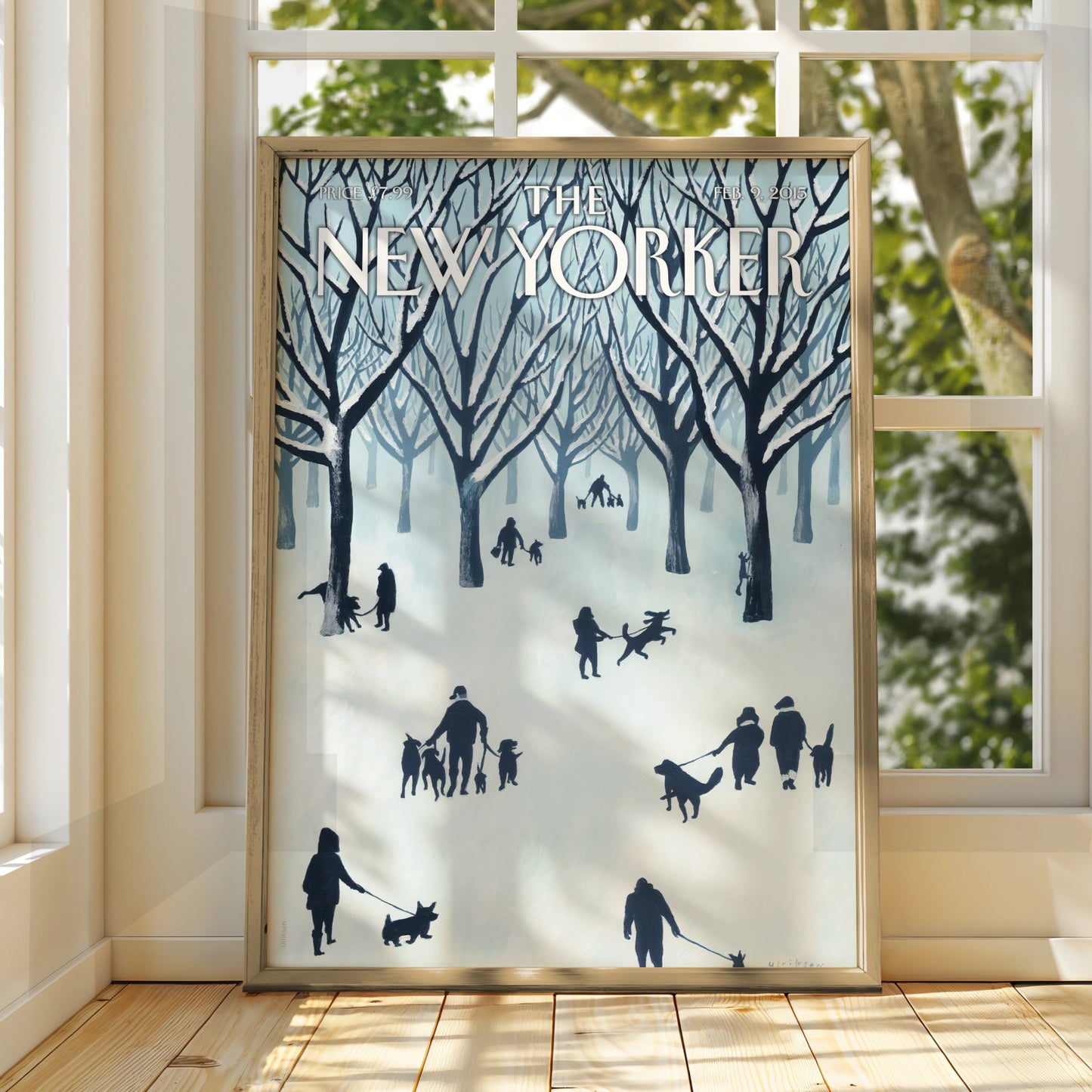 The New Yorker Poster, Winter Central Park Dogs Wall Art, NYC Snow Scene Print