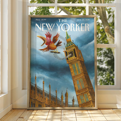The New Yorker Poster, Big Ben London Art Print, Brexit Rooster Cover Wall Art