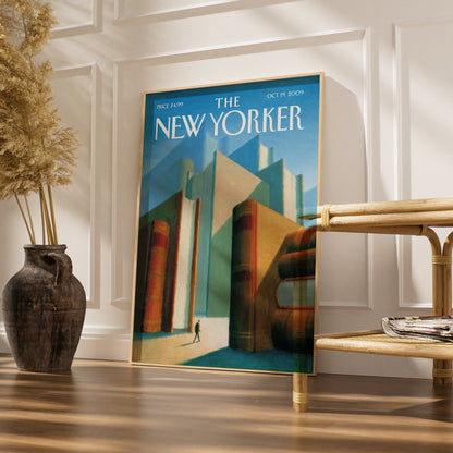 The New Yorker Book City Poster, Giant Books Wall Art, Library Print, Reader Gift