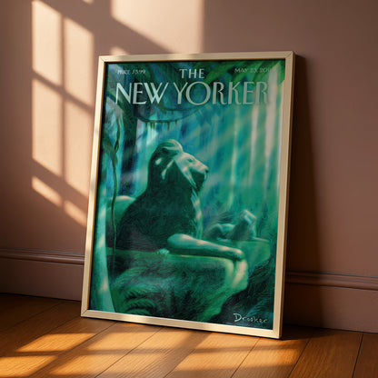 The New Yorker Lion Jungle Poster, Drooker Cover Art Print, Teal Green Wall Art
