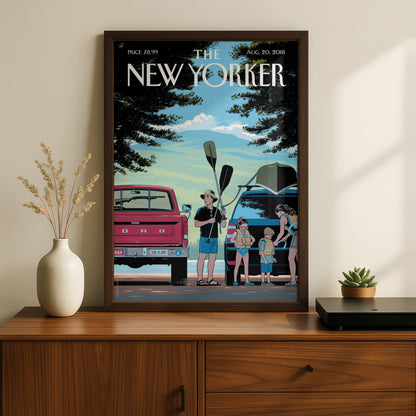 The New Yorker Cover Poster, Summer Kayaking Family Art Print, August 2018 Wall Art