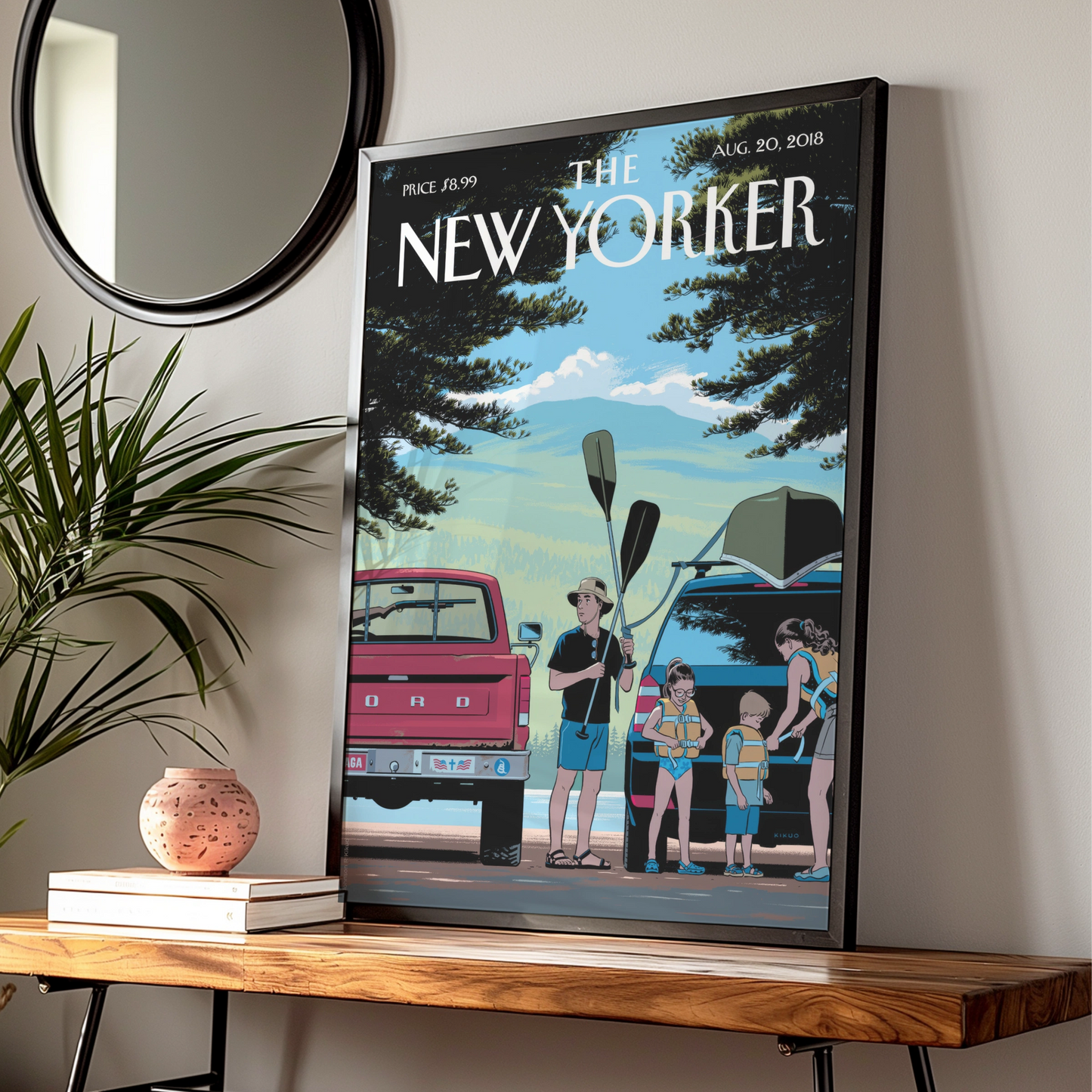 The New Yorker Cover Poster, Summer Kayaking Family Art Print, August 2018 Wall Art