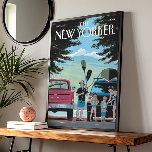 The New Yorker Cover Poster, Summer Kayaking Family Art Print, August 2018 Wall Art