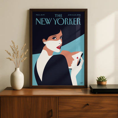 The New Yorker Cover Poster, June 2016 Elegant Woman Art Print, Retro Magazine Wall Art