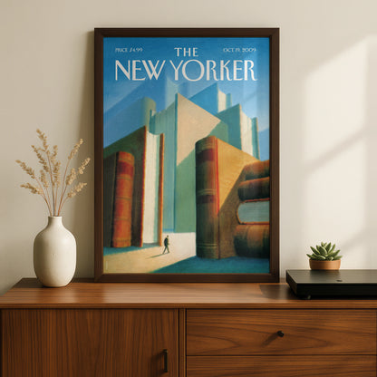 The New Yorker Book City Poster, Giant Books Wall Art, Library Print, Reader Gift