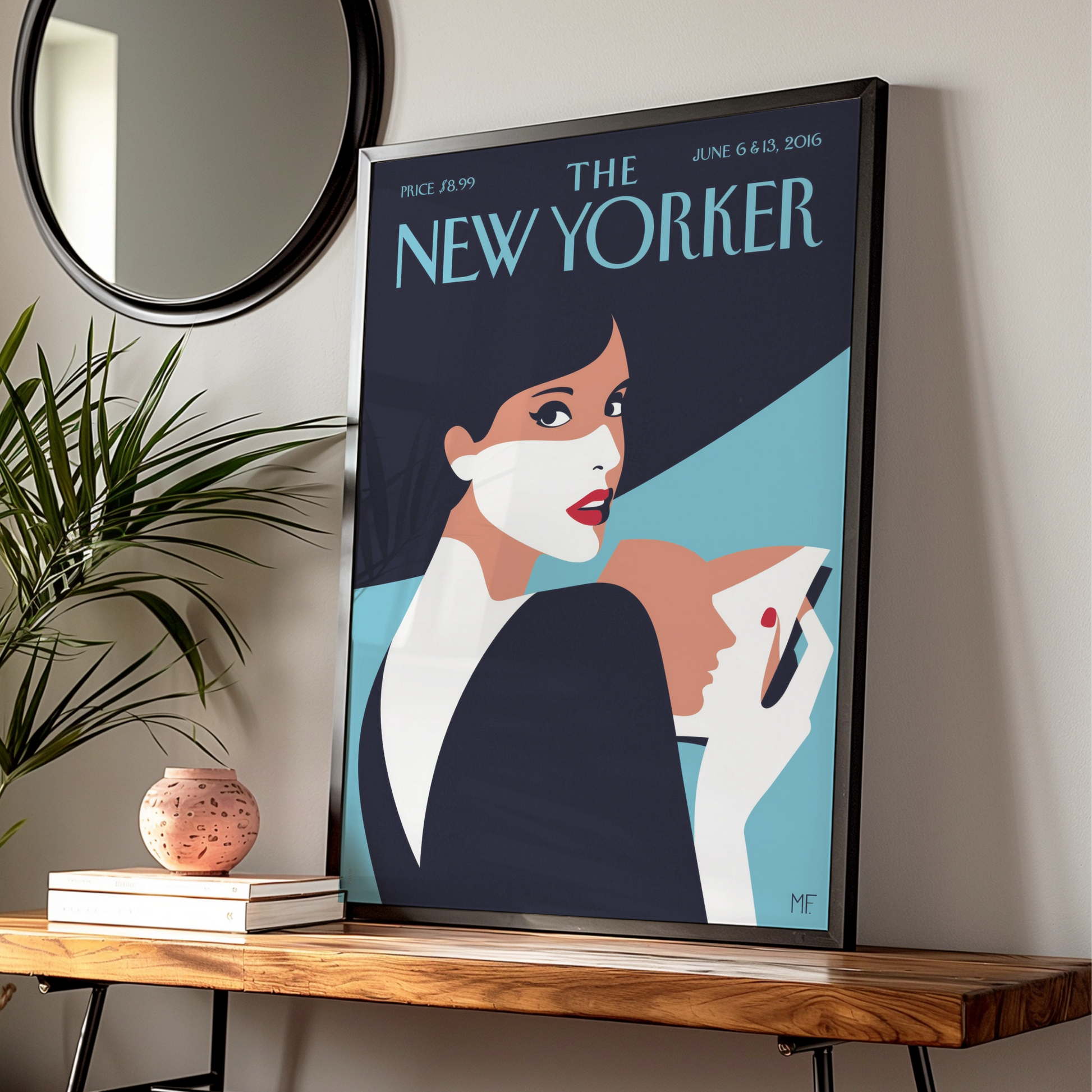 The New Yorker Cover Poster, June 2016 Elegant Woman Art Print, Retro Magazine Wall Art