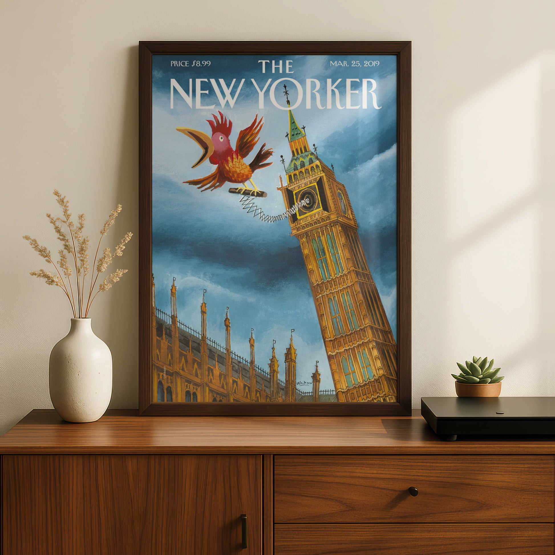The New Yorker Poster, Big Ben London Art Print, Brexit Rooster Cover Wall Art