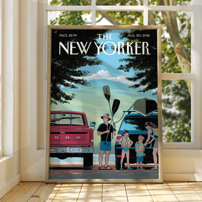 The New Yorker Cover Poster, Summer Kayaking Family Art Print, August 2018 Wall Art