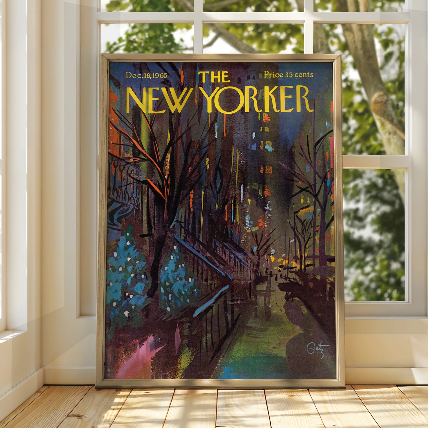 The New Yorker 1965 Winter City Street Art Poster, Vintage NYC Night Scene Print