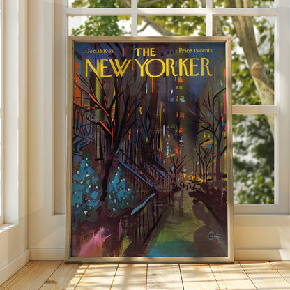 The New Yorker 1965 Winter City Street Art Poster, Vintage NYC Night Scene Print