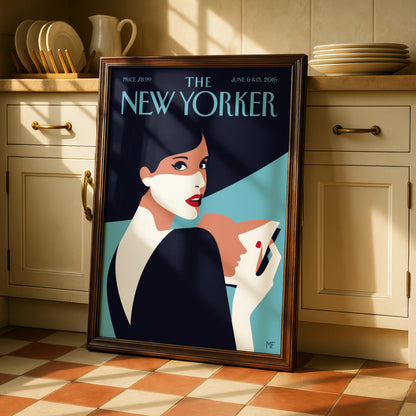 The New Yorker Cover Poster, June 2016 Elegant Woman Art Print, Retro Magazine Wall Art