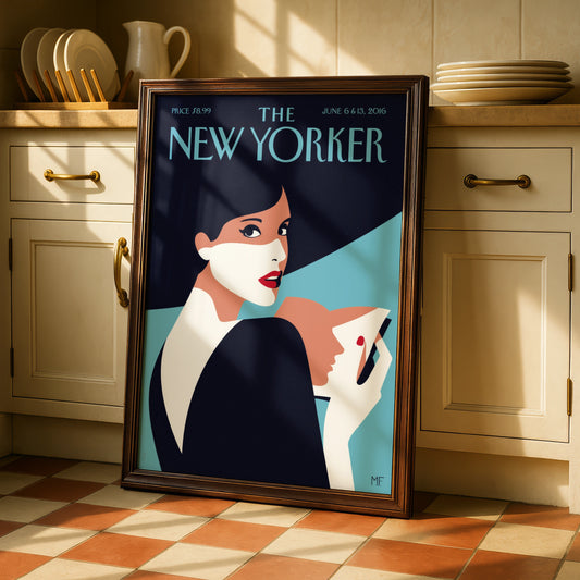 The New Yorker Cover Poster, June 2016 Elegant Woman Art Print, Retro Magazine Wall Art