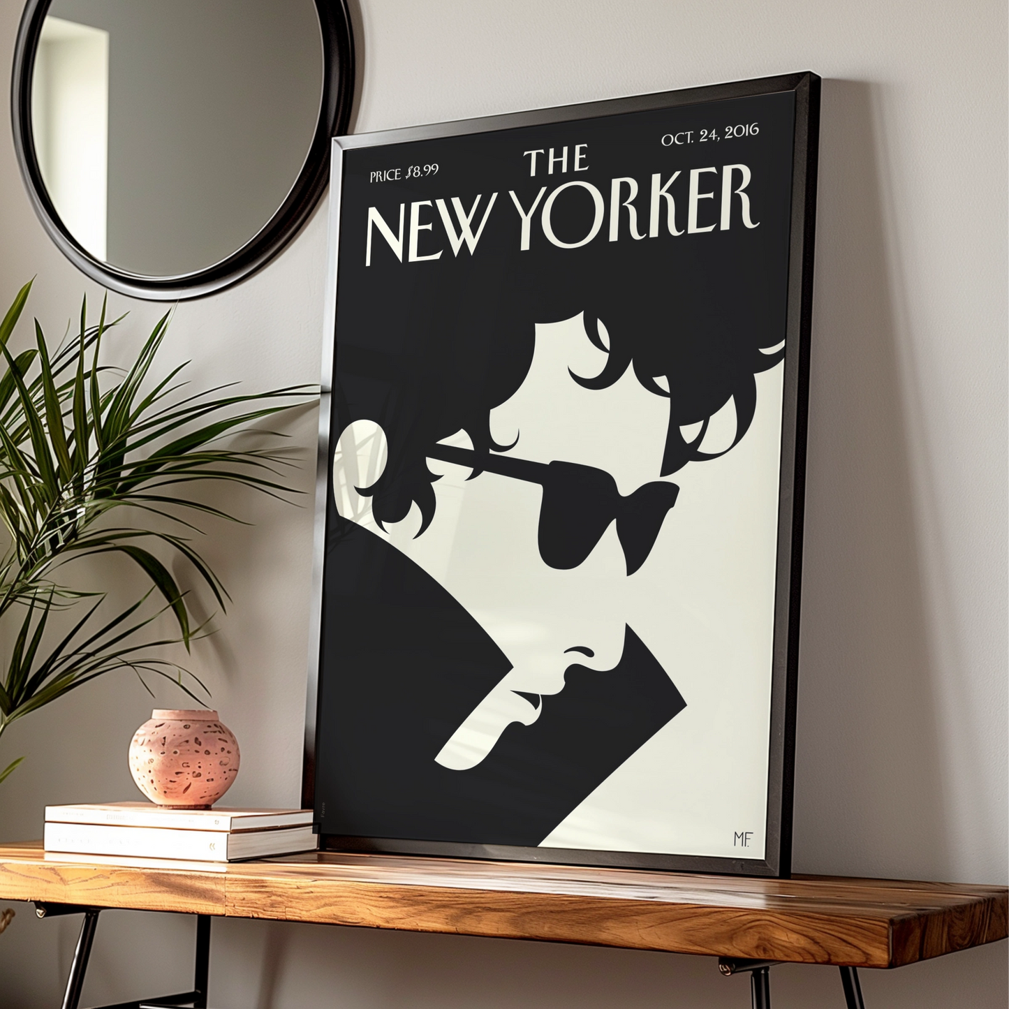 The New Yorker Oct 2016 Cover Poster, Minimalist Black Cream Magazine Wall Art Print