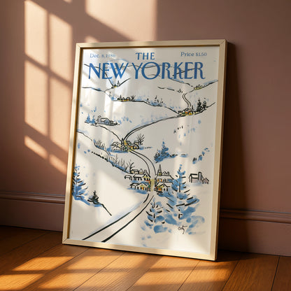 The New Yorker Winter Village Poster, Snow Scene Wall Art, Christmas Cover Print 1986