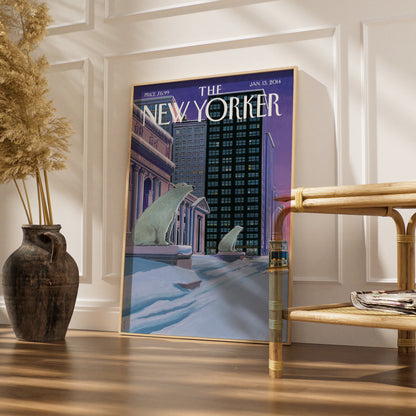 The New Yorker Polar Bear NYC Winter Cover Poster, New York City Wall Art Print