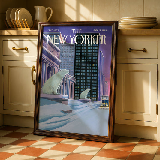 The New Yorker Polar Bear NYC Winter Cover Poster, New York City Wall Art Print