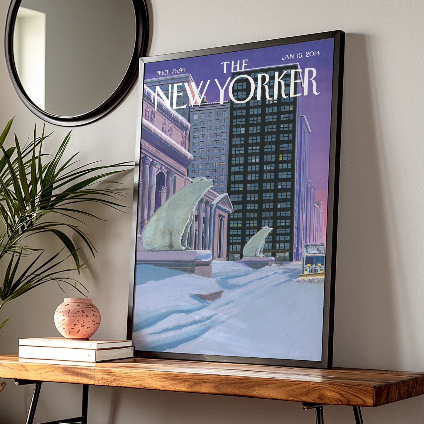 The New Yorker Polar Bear NYC Winter Cover Poster, New York City Wall Art Print