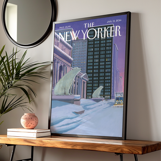 The New Yorker Polar Bear NYC Winter Cover Poster, New York City Wall Art Print