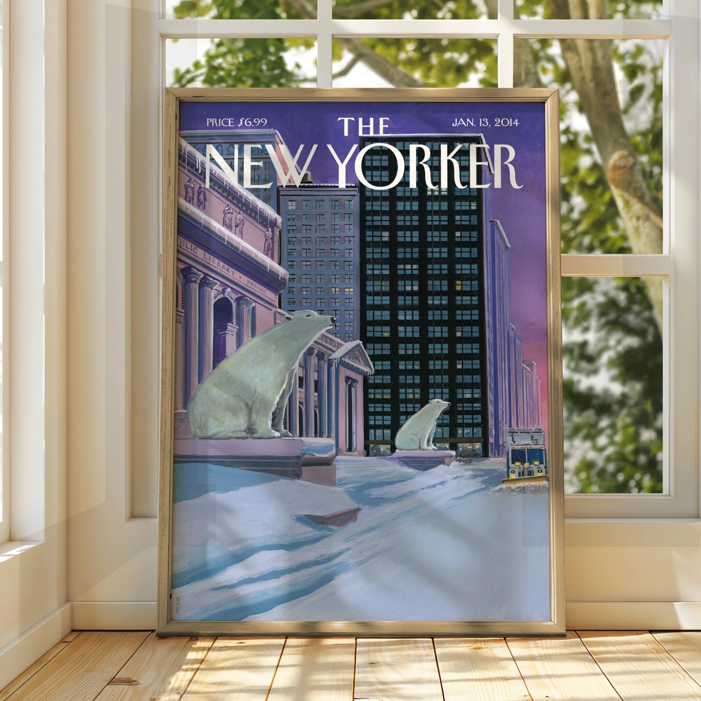 The New Yorker Polar Bear NYC Winter Cover Poster, New York City Wall Art Print