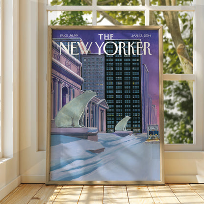 The New Yorker Polar Bear NYC Winter Cover Poster, New York City Wall Art Print