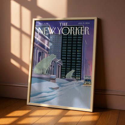 The New Yorker Polar Bear NYC Winter Cover Poster, New York City Wall Art Print