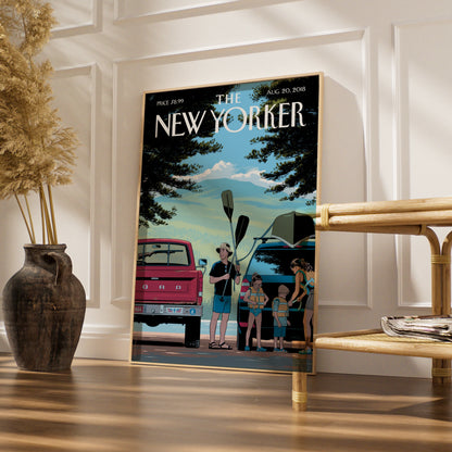 The New Yorker Cover Poster, Summer Kayaking Family Art Print, August 2018 Wall Art