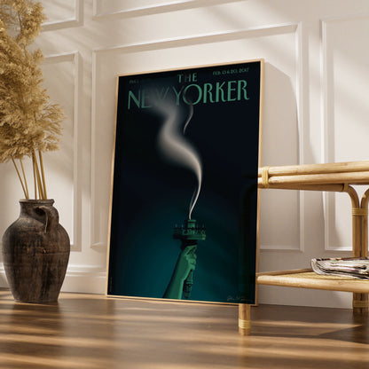 The New Yorker Poster, Statue of Liberty Torch Art Print, Dark Teal Wall Decor