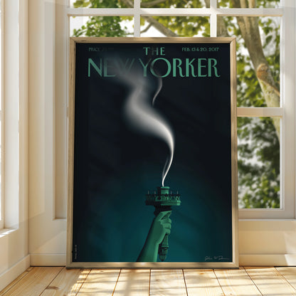 The New Yorker Poster, Statue of Liberty Torch Art Print, Dark Teal Wall Decor