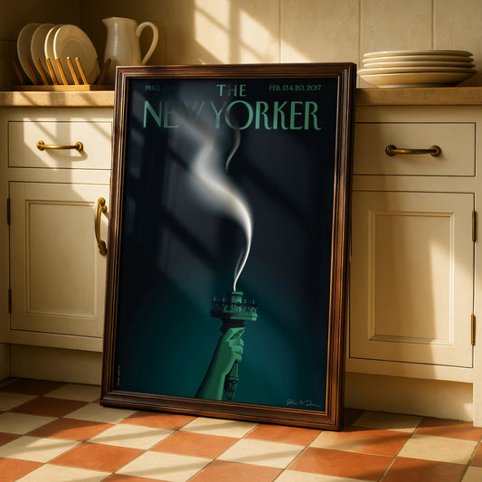 The New Yorker Poster, Statue of Liberty Torch Art Print, Dark Teal Wall Decor