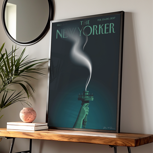 The New Yorker Poster, Statue of Liberty Torch Art Print, Dark Teal Wall Decor