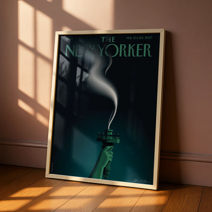 The New Yorker Poster, Statue of Liberty Torch Art Print, Dark Teal Wall Decor