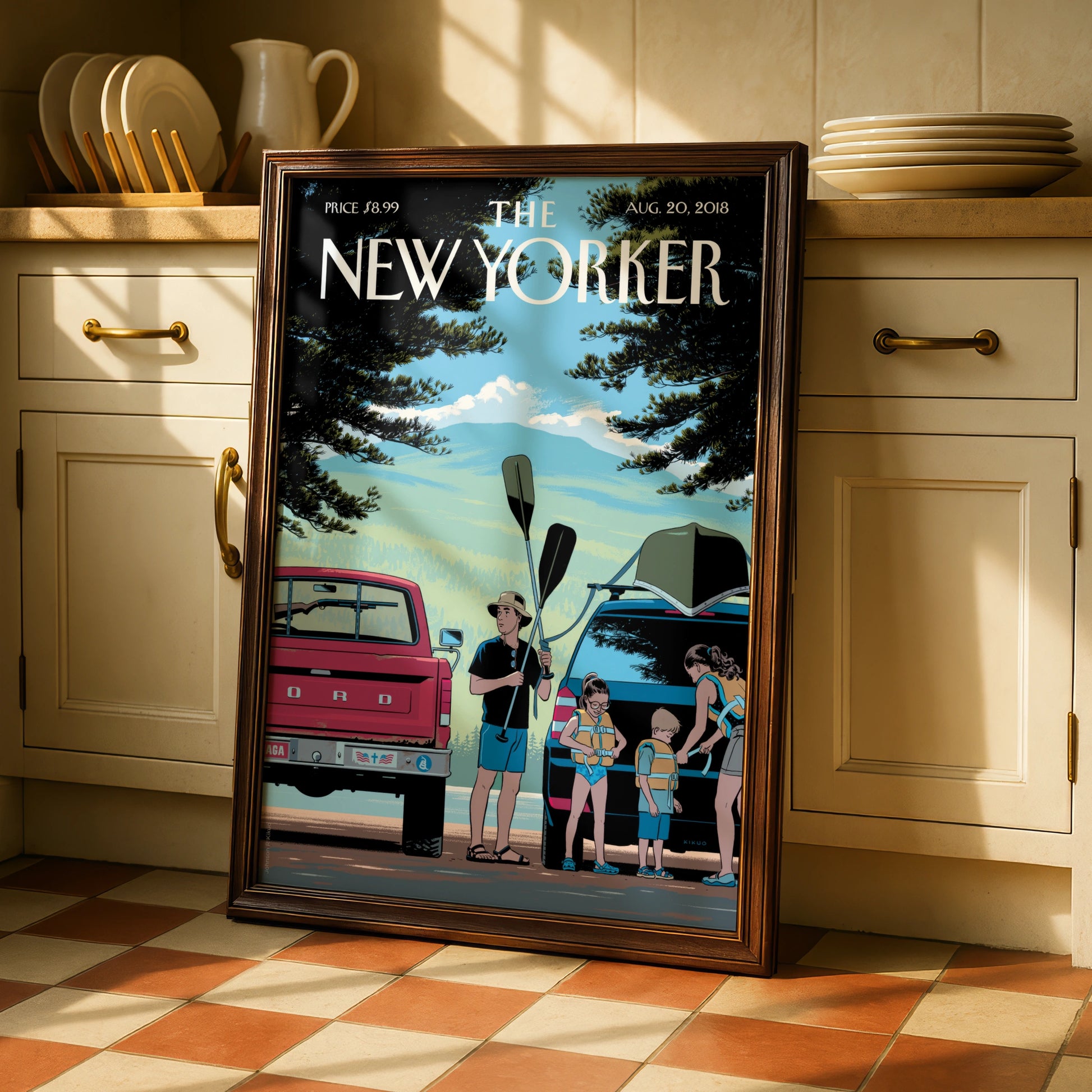 The New Yorker Cover Poster, Summer Kayaking Family Art Print, August 2018 Wall Art