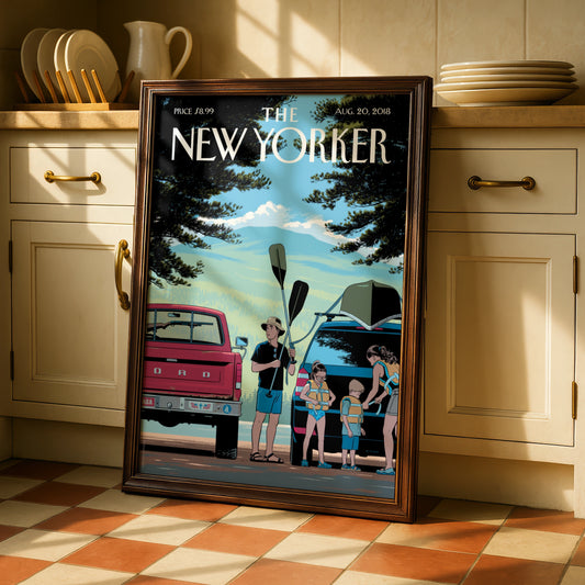 The New Yorker Cover Poster, Summer Kayaking Family Art Print, August 2018 Wall Art